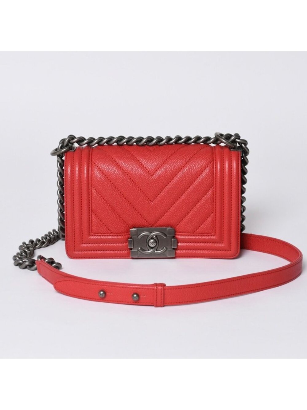 Chanel Boy Small Chain Shoulder Bag CC Logo Caviar Leather